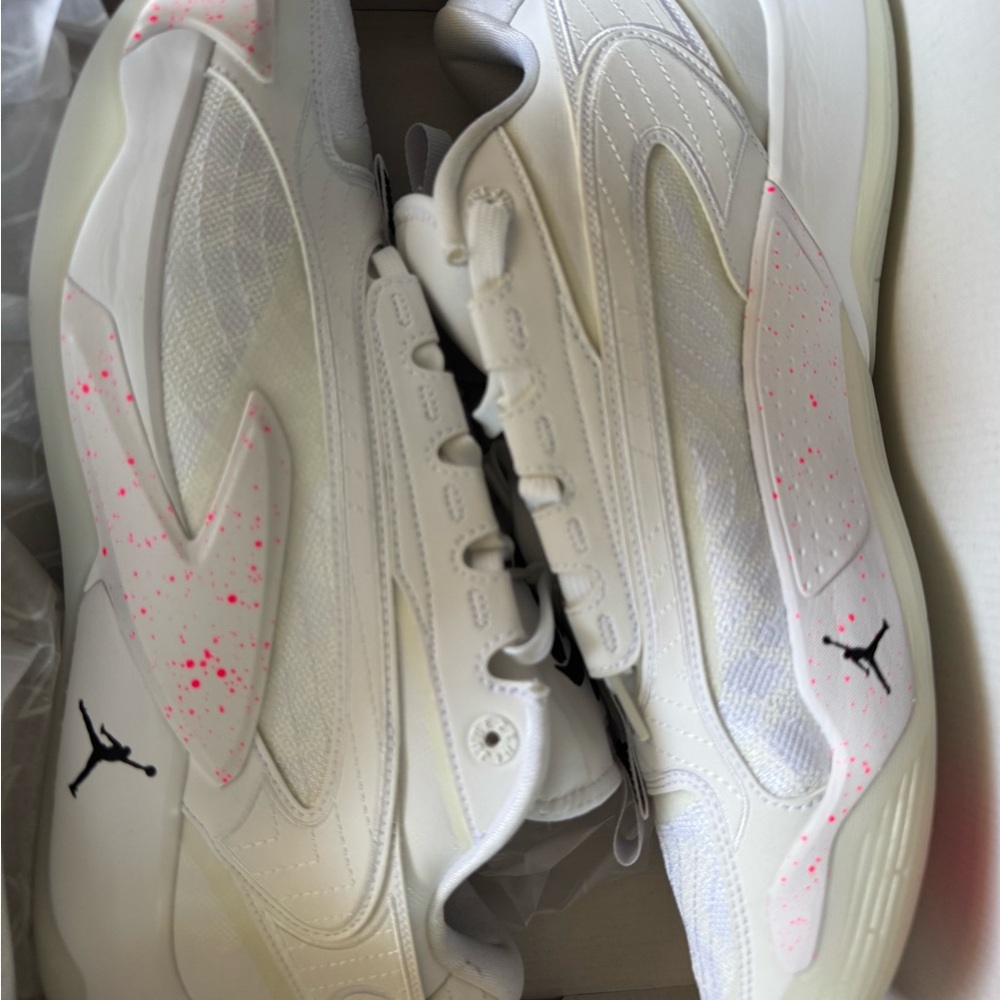 Jordan White and Pink Athletic Shoes with Layered Design